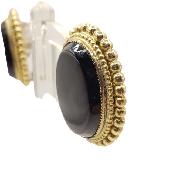 Whiting Davis Faux Black Onyx Clip Earrings Gold Tone MCM 1960s Oval Classic - Picture 2 of 6